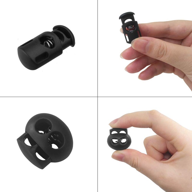 DaKuan 20 PCS Plastic Cord Locks & Elastic Bungee Nylon Shock Cord 5/32" 50 ft Lengths, DaKuan 10 PCS Sing-Hole, 10 PCS Double-Hole (Black) End Spring Toggle Stopper Slider with Crafting Stretch String - Image 2